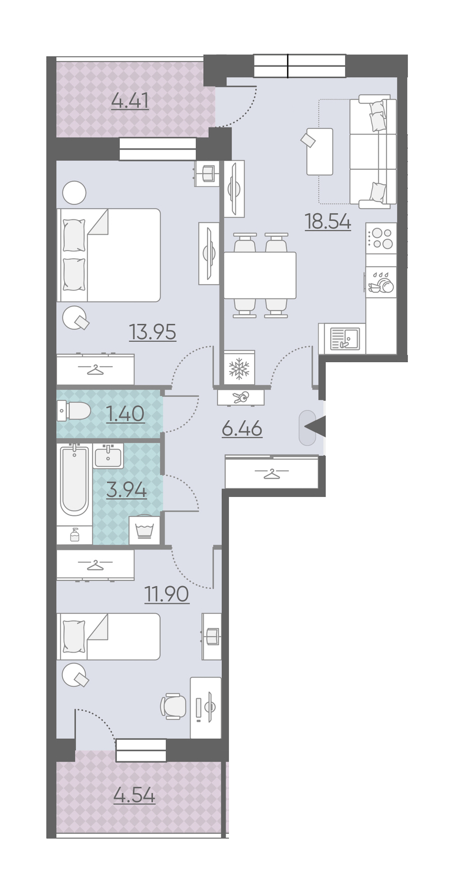 Двухкомнатная квартира в : площадь 60.67 м2 , этаж: 2 – купить в Санкт-Петербурге